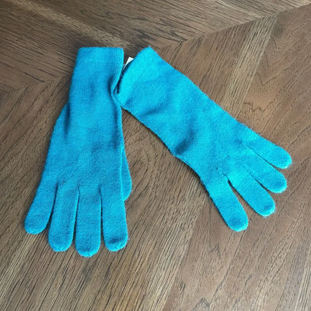 Vintage Y2K Teal Gap Knit Gloves Women Small Med Blue Mittens Winter NOS TAGS